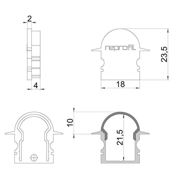 Deko-Light Endkappe R-ET-02-12 Set 2 Stk, Grau, 27mm 979571
