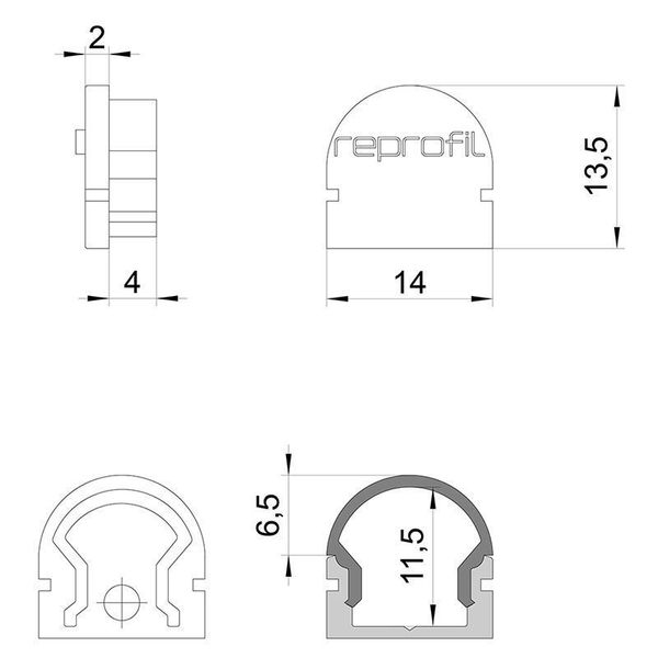 Deko-Light Endkappe R-AU-01-08 Set 2 Stk, Grau, 14mm 979581