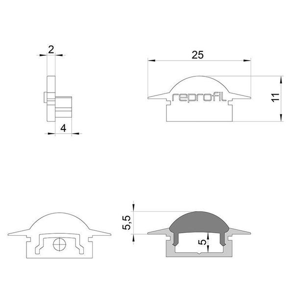 Deko-Light Endkappe L-ET-01-10 Set 2 Stk, Grau, 25mm 980041