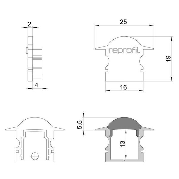 Deko-Light Endkappe L-ET-02-10 Set 2 Stk, Grau, 25mm 980061