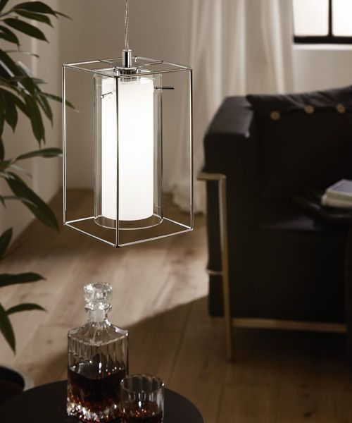 Eglo 94377 Loncino 1 Hängeleuchte E27 Stahl chrom klar weiss