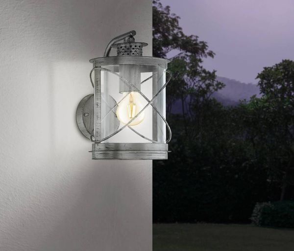 Eglo 94866 HILBURN 1 E27 Außen-Wand-/Deckenleuchte Silber-Antik IP44