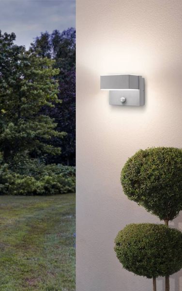 Eglo 97159 AZZINANO LED Außen-Wand-/Deckenleuchte 2x5,6W Sensor Silber Weiss Warmweiss IP44