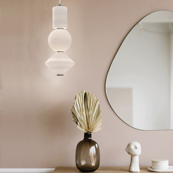 Elstead Bijou LED Pendelleuchte Nickel gebürstet Opal matt