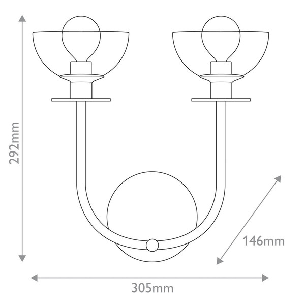 Elstead Sylvia Wandleuchte E14 2-fach Gebürstete Goldoptik Glas klar