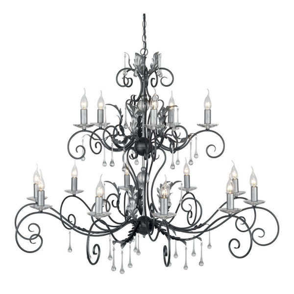 Elstead Amarilli Kronleuchter E14 15-fach Schwarz-Silber, Made in UK