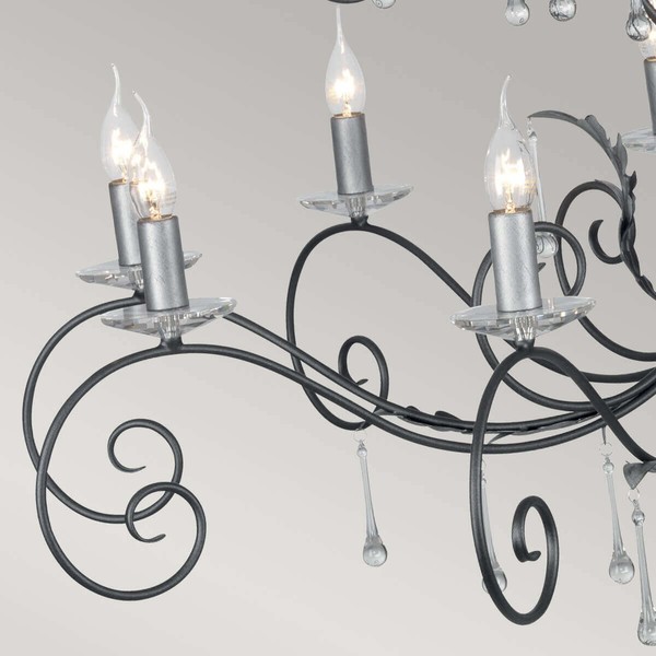 Elstead Amarilli Kronleuchter E14 15-fach Schwarz-Silber, Made in UK