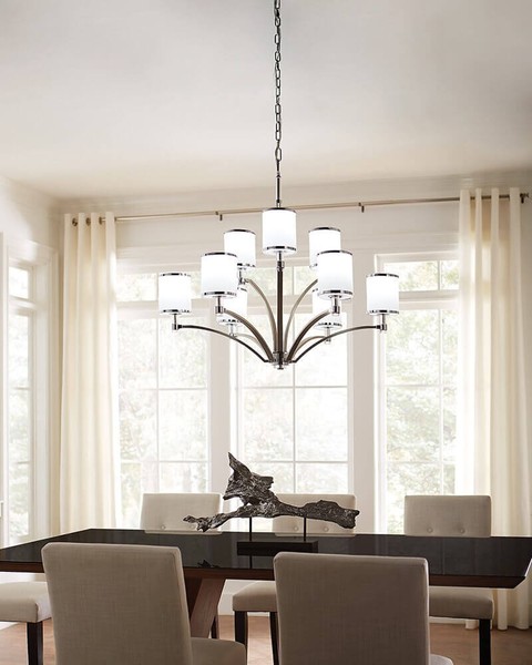 Elstead Prospect Park Kronleuchter E27 9-fach Satin Nickel, Chrom