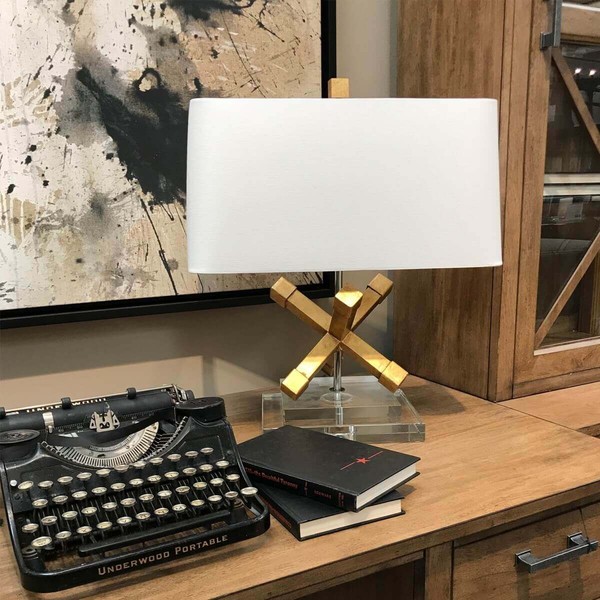 Elstead Jackson Square Tischleuchte E27 Gebeiztes Gold Creme