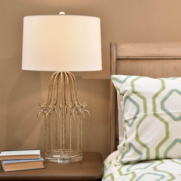 Elstead Stella Tischleuchte E27 Gebeiztes Gold Creme