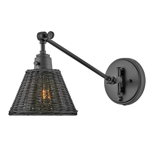 Elstead Arti  Wandleuchte E27 Schwarz, schwarzer Rattan Schirm Rattan schwarz