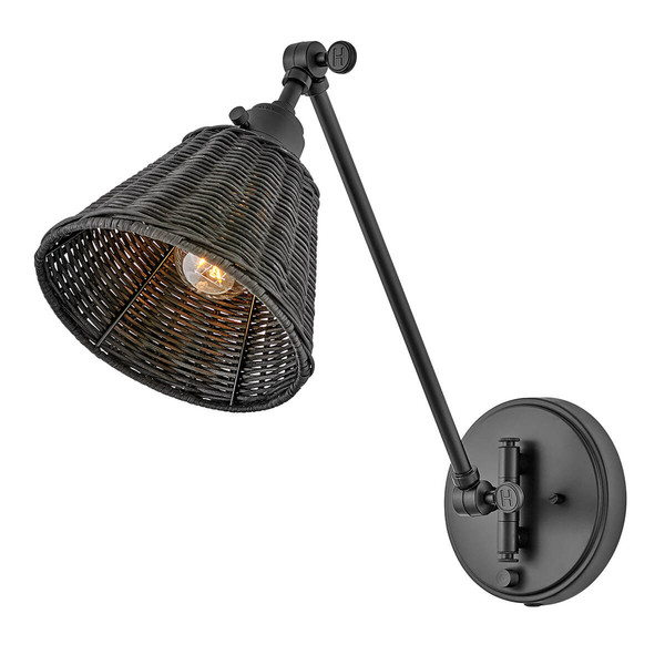 Elstead Arti  Wandleuchte E27 Schwarz, schwarzer Rattan Schirm Rattan schwarz