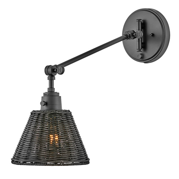 Elstead Arti  Wandleuchte E27 Schwarz, schwarzer Rattan Schirm Rattan schwarz