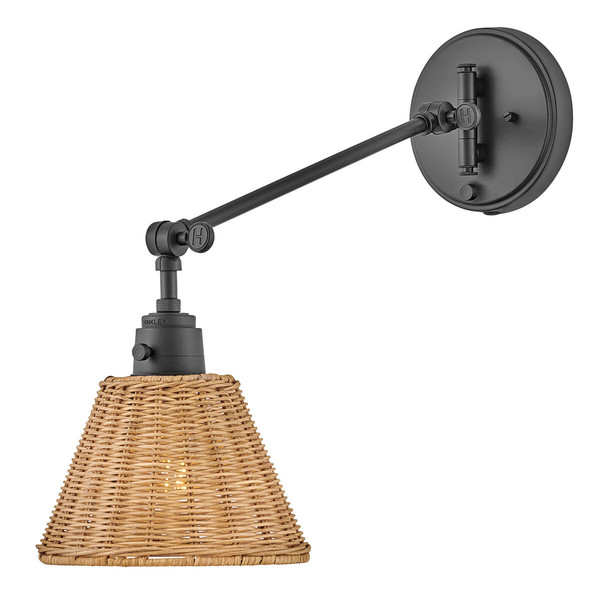 Elstead Arti  Wandleuchte E27 Schwarz, Rattan Schirm Schwarz und Rattan natur