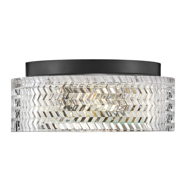 Elstead Elle Deckenleuchte E27 2-fach Schwarz Glas geätzt mit Chevron Muster