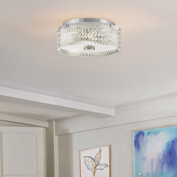 Elstead Elle Deckenleuchte E27 2-fach Chrom Glas geätzt mit Chevron Muster