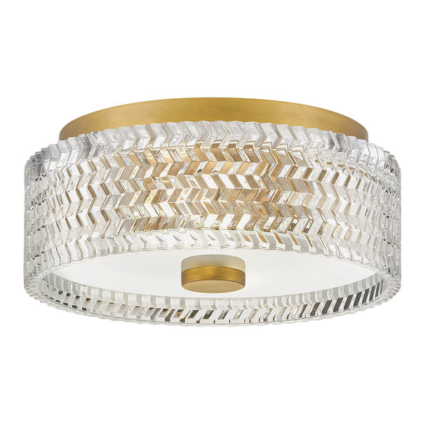 Elstead Elle Deckenleuchte E27 2-fach Heritage Messing Glas geätzt mit Chevron Muster