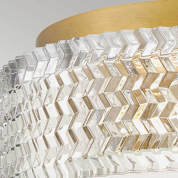Elstead Elle Deckenleuchte E27 2-fach Heritage Messing Glas geätzt mit Chevron Muster