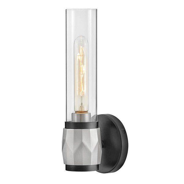Elstead Ellison Wandleuchte E27 Schwarz mit Nickel gebürstet Glas klar IP44