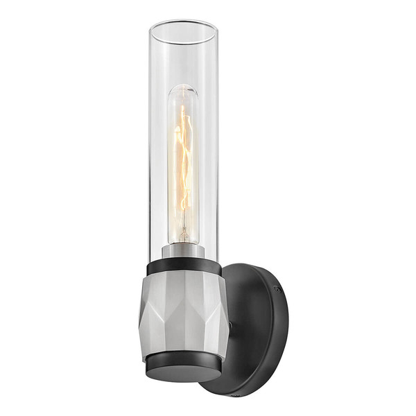 Elstead Ellison Wandleuchte E27 Schwarz mit Nickel gebürstet Glas klar IP44