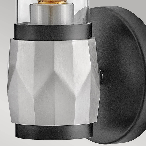 Elstead Ellison Wandleuchte E27 Schwarz mit Nickel gebürstet Glas klar IP44