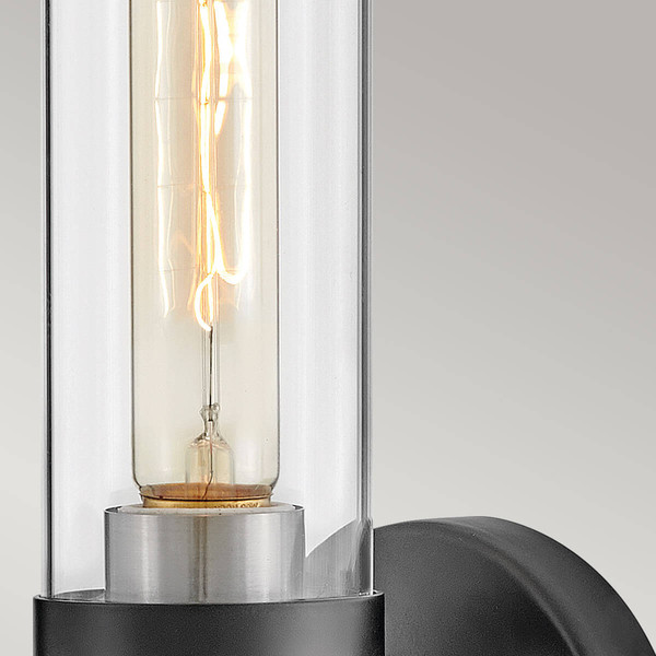 Elstead Ellison Wandleuchte E27 Schwarz mit Nickel gebürstet Glas klar IP44