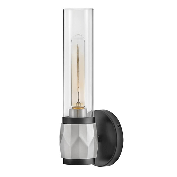 Elstead Ellison Wandleuchte E27 Schwarz mit Nickel gebürstet Glas klar IP44