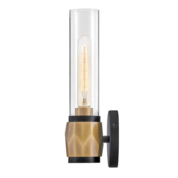 Elstead Ellison Wandleuchte E27 Schwarz mit Heritage-Messing Glas klar IP44