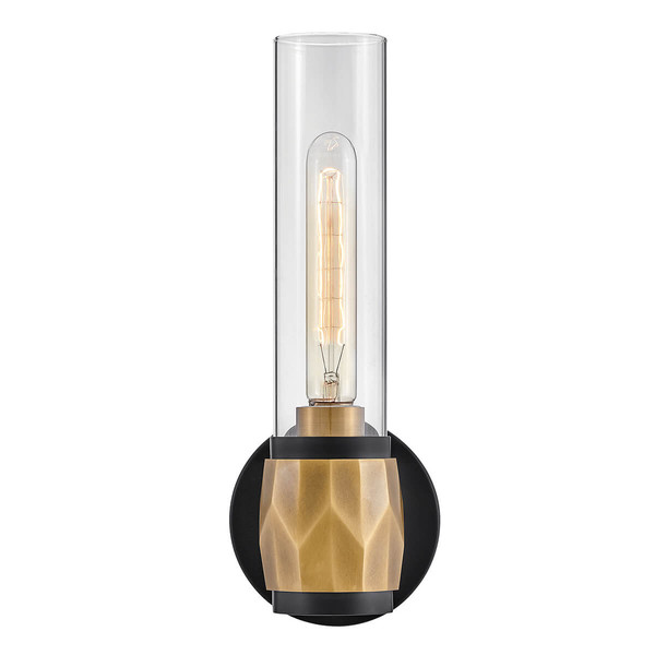 Elstead Ellison Wandleuchte E27 Schwarz mit Heritage-Messing Glas klar IP44