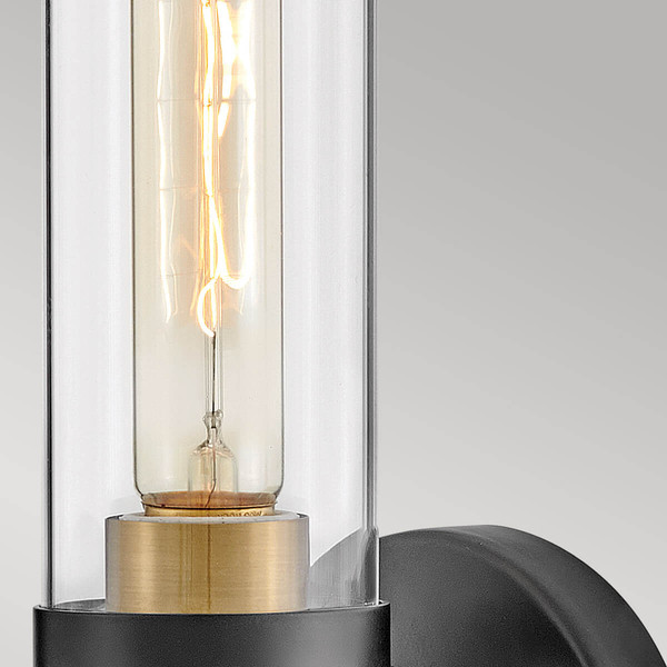 Elstead Ellison Wandleuchte E27 Schwarz mit Heritage-Messing Glas klar IP44