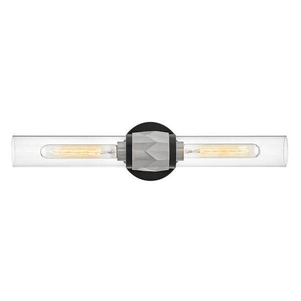 Elstead Ellison Wandleuchte E27 2-fach Schwarz mit Nickel gebürstet Glas klar IP44