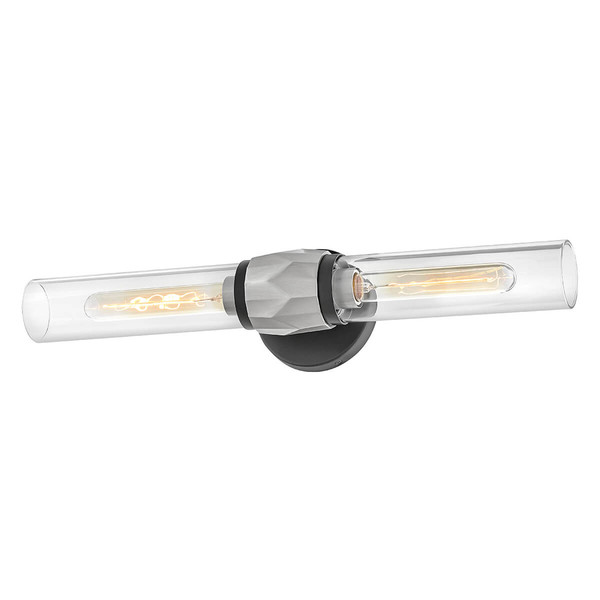 Elstead Ellison Wandleuchte E27 2-fach Schwarz mit Nickel gebürstet Glas klar IP44