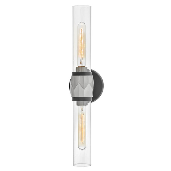 Elstead Ellison Wandleuchte E27 2-fach Schwarz mit Nickel gebürstet Glas klar IP44