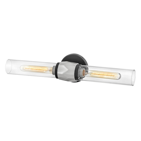 Elstead Ellison Wandleuchte E27 2-fach Schwarz mit Nickel gebürstet Glas klar IP44