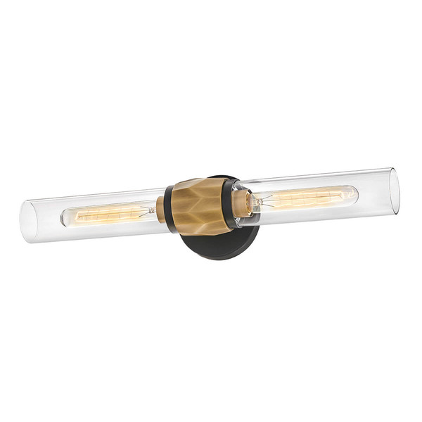 Elstead Ellison Wandleuchte E27 2-fach Schwarz mit Heritage-Messing Glas klar IP44