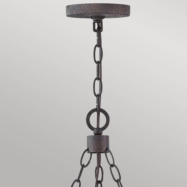 Elstead Sawyer Außen-Kronleuchter E14 6-fach Sequoia-Holzoptik mit rostfarbenen Eisenakzenten und klarem Glas mit Sprenkeln Glas mit Luftbläschen IP44