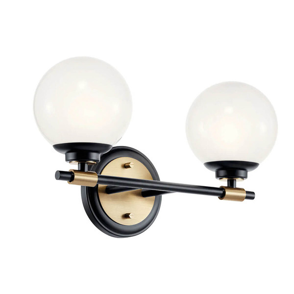 Elstead Benno Wandleuchte G9 2-fach Schwarz und Champagnerbronze Opalglas weiß IP44