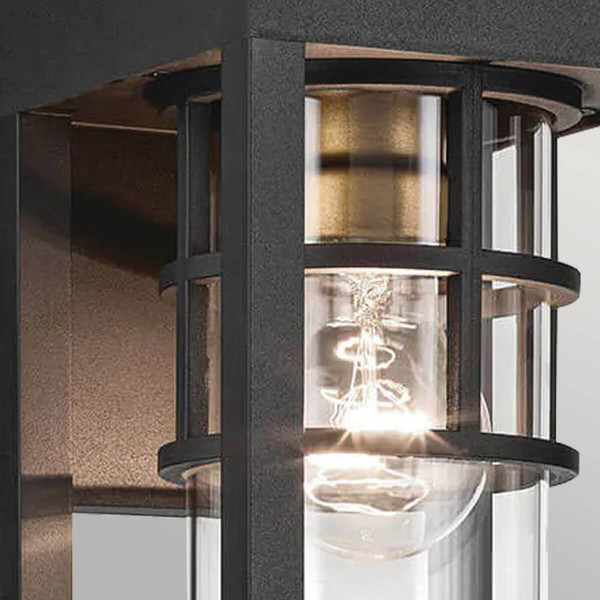 Elstead Hone S Außenwandleuchte E27 Strukturiertes Schwarz Glas klar IP44 Anti-Meerwasser