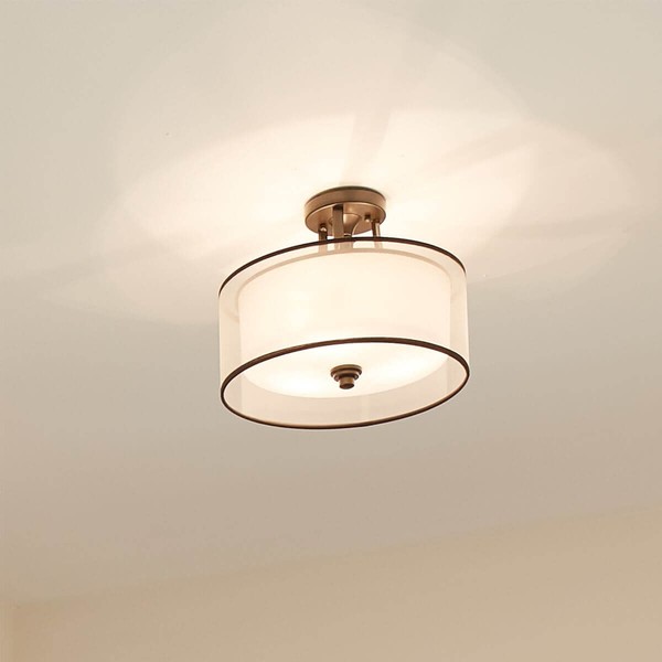 Elstead Lacey Deckenleuchte E27 3-fach Mission Bronze helle Umbra, Erd-Farbe, metallisch gefrostet