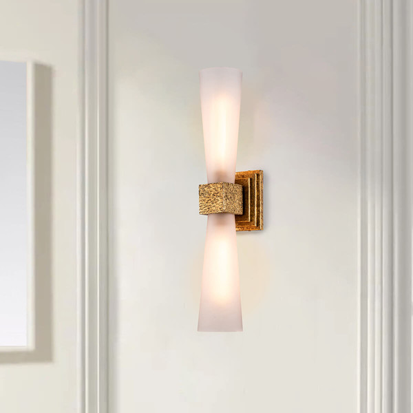 Elstead Kristy Wandleuchte G9 2-fach Gebeiztes Gold Opal IP44