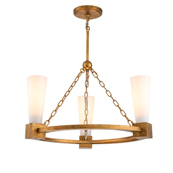 Elstead Kristy Kronleuchter E27 3-fach Gebeiztes Gold Opal
