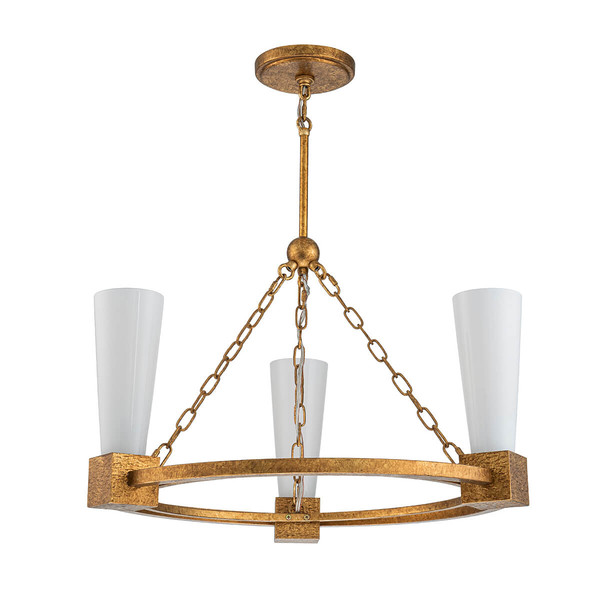 Elstead Kristy Kronleuchter E27 3-fach Gebeiztes Gold Opal