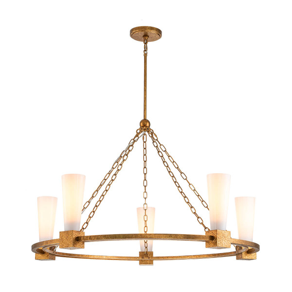Elstead Kristy Kronleuchter E27 5-fach Gebeiztes Gold Opal