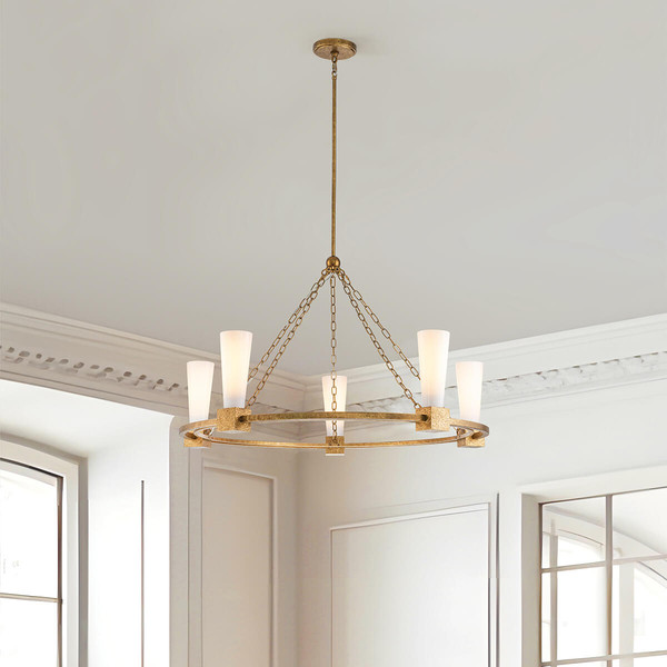 Elstead Kristy Kronleuchter E27 5-fach Gebeiztes Gold Opal