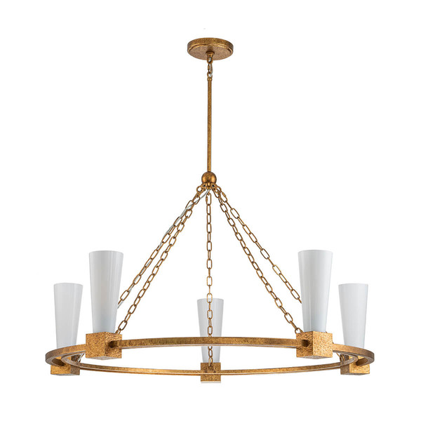 Elstead Kristy Kronleuchter E27 5-fach Gebeiztes Gold Opal