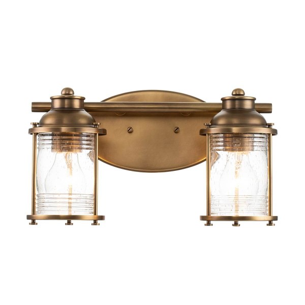 Elstead Ashland Bay Wandleuchte E27 2-fach Naturmessing Klar gerippt IP44