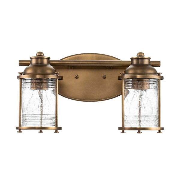 Elstead Ashland Bay Wandleuchte E27 2-fach Naturmessing Klar gerippt IP44
