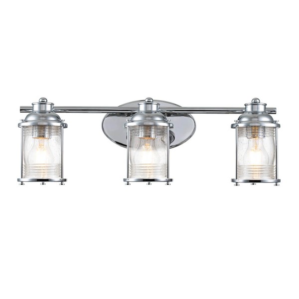 Elstead Ashland Bay Wandleuchte E27 3-fach Poliertes Chrom Klar gerippt IP44