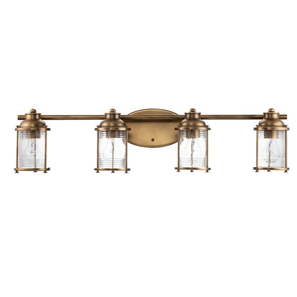 Elstead Ashland Bay Wandleuchte E27 4-fach Naturmessing Klar gerippt IP44