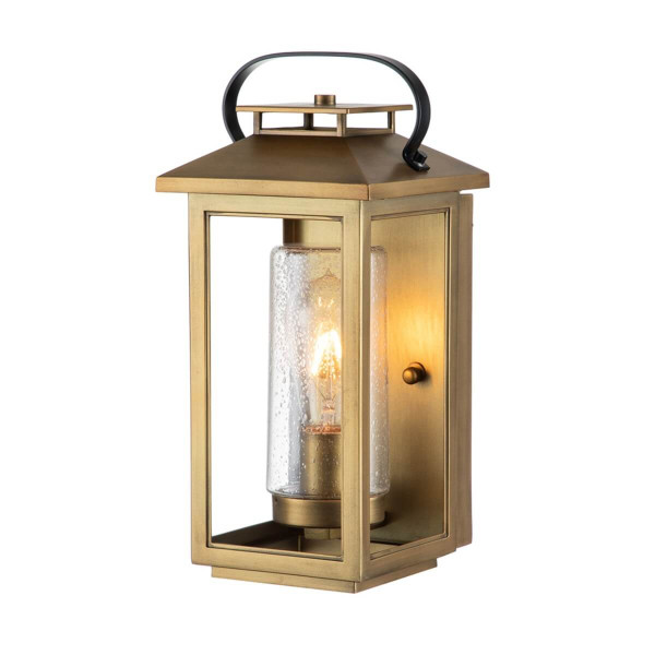 Elstead Atwater Außen-Außenwandleuchte E27 36cm Lackiertes Distressed-Messing Klar IP44 Anti-Meerwasser